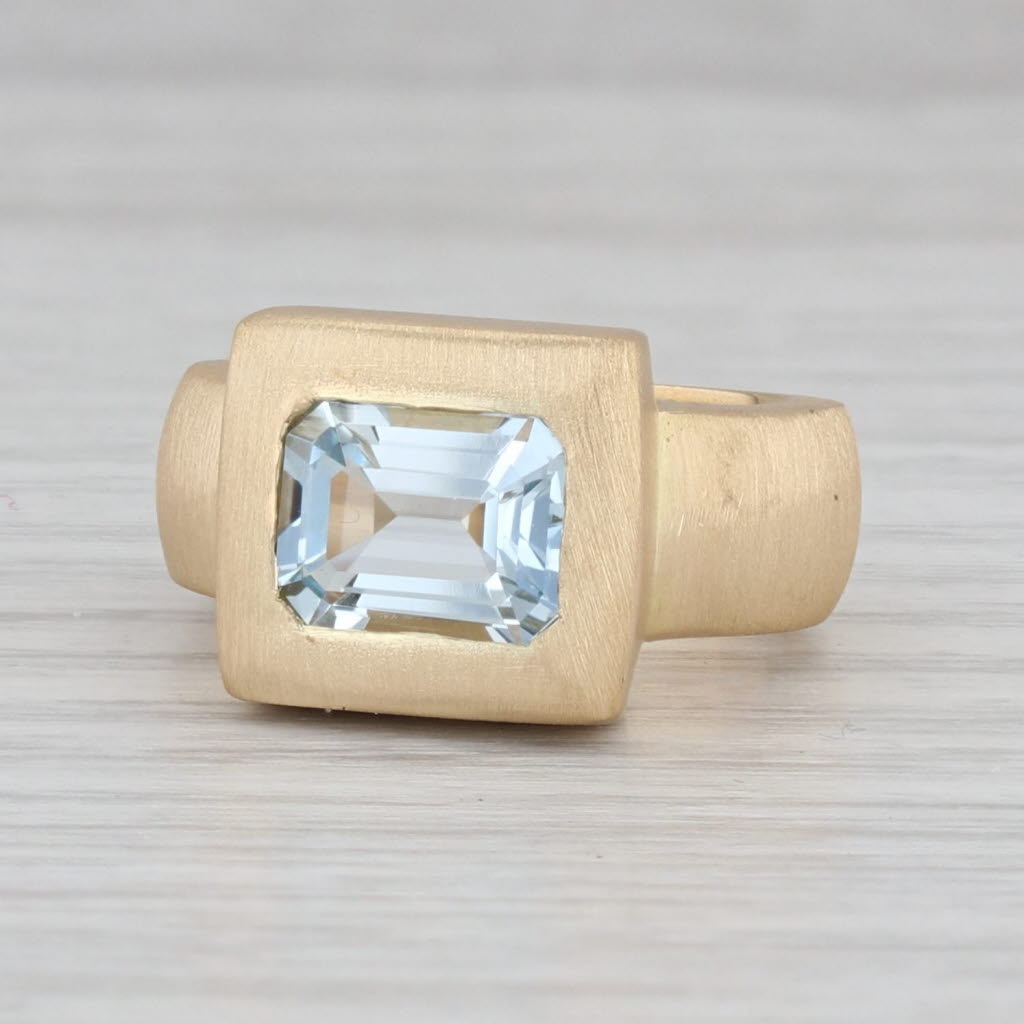 Gray 1.94ct Aquamarine Solitaire Ring Brushed 18k Yellow Gold Ming's Size 6.75