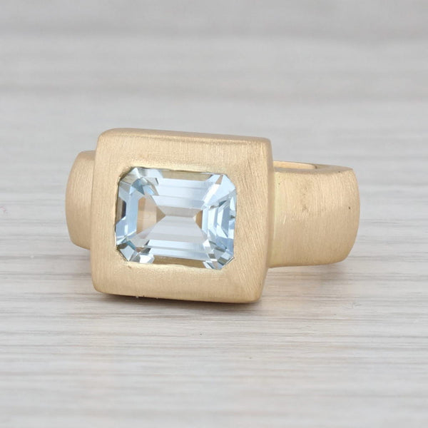 1.94ct Aquamarine Solitaire Ring Brushed 18k Yellow Gold Ming's Size 6.75