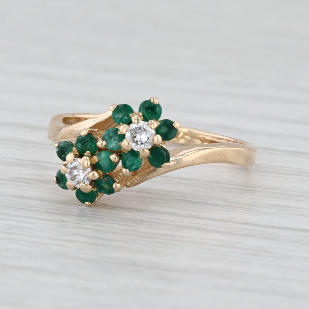 0.42ctw Emerald Diamond Flower Bypass Earrings 14k Yellow Gold Size 6.5