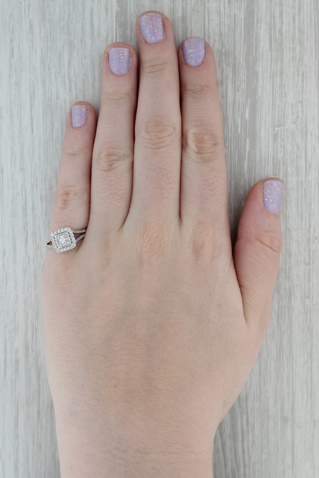 Dark Gray 0.53ctw Diamond Halo Engagement Ring 10k White Gold Size 7