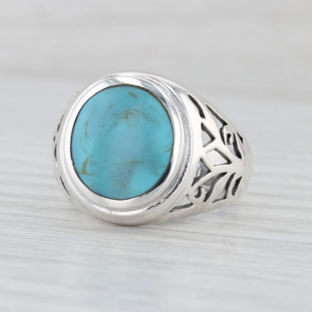 Sindi Blue Resin Imitation Turquoise Ring Sterling Silver Size 11.75 Openwork
