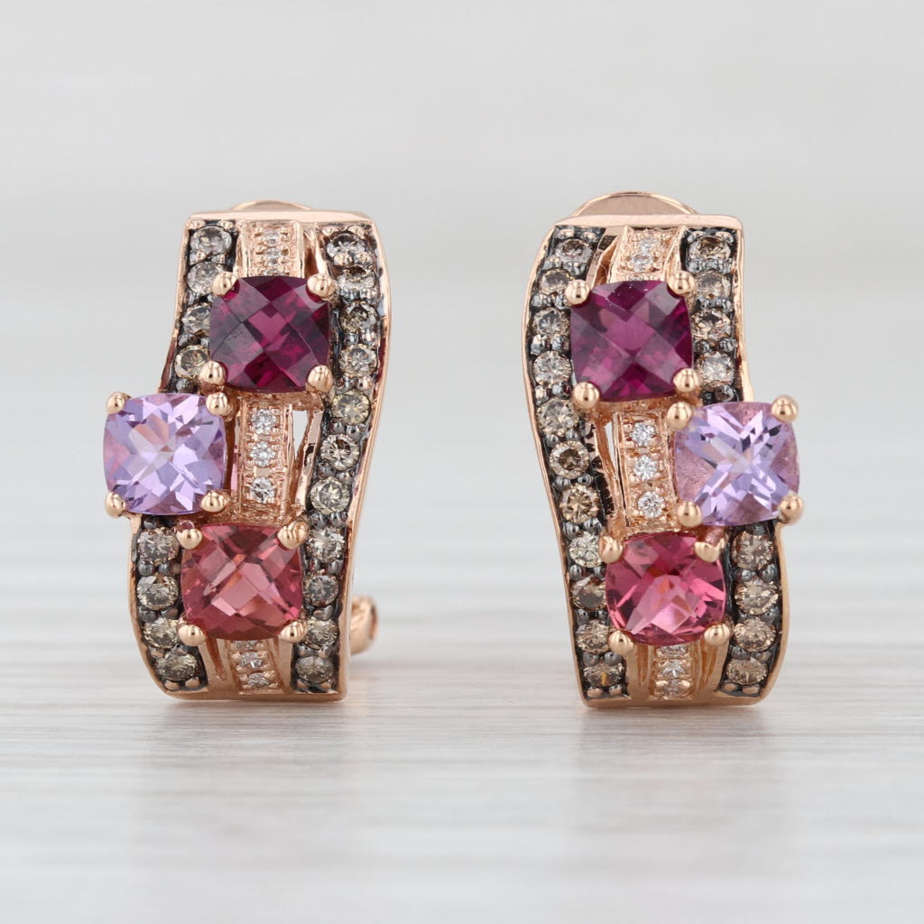 Le Vian 1.96ctw Diamond Garnet Tourmaline Amethyst Drop Earrings 14k Rose Gold