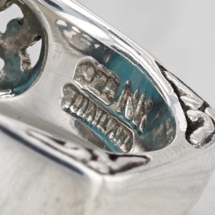 Marbled Blue Larimar Ornate Statement Ring Sterling Silver Size 6 Signed