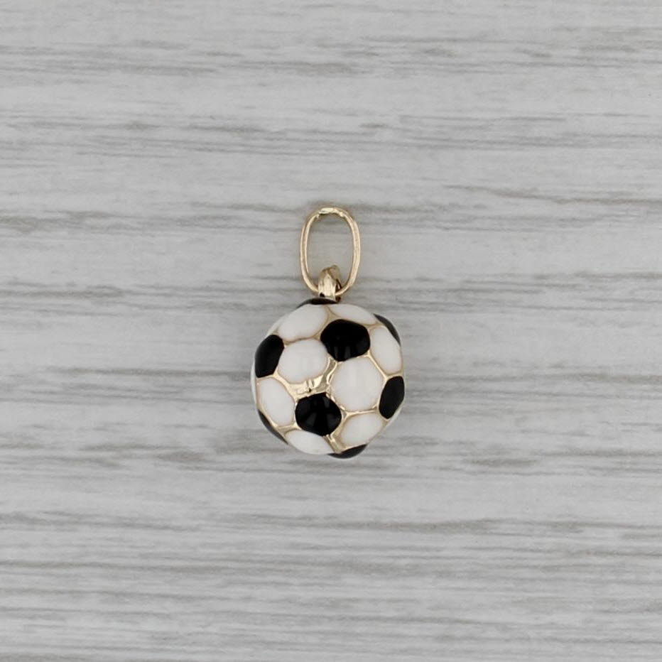 Small Soccer Ball Charm 14k Yellow Gold Enamel Pendant