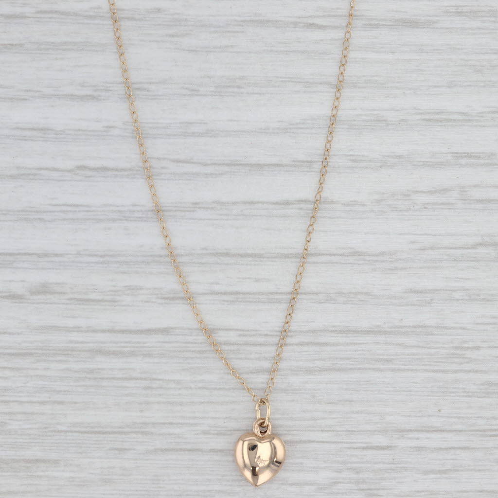 Small Heart Drop Pendant Necklace 14k Yellow Gold 15" Curb Chain