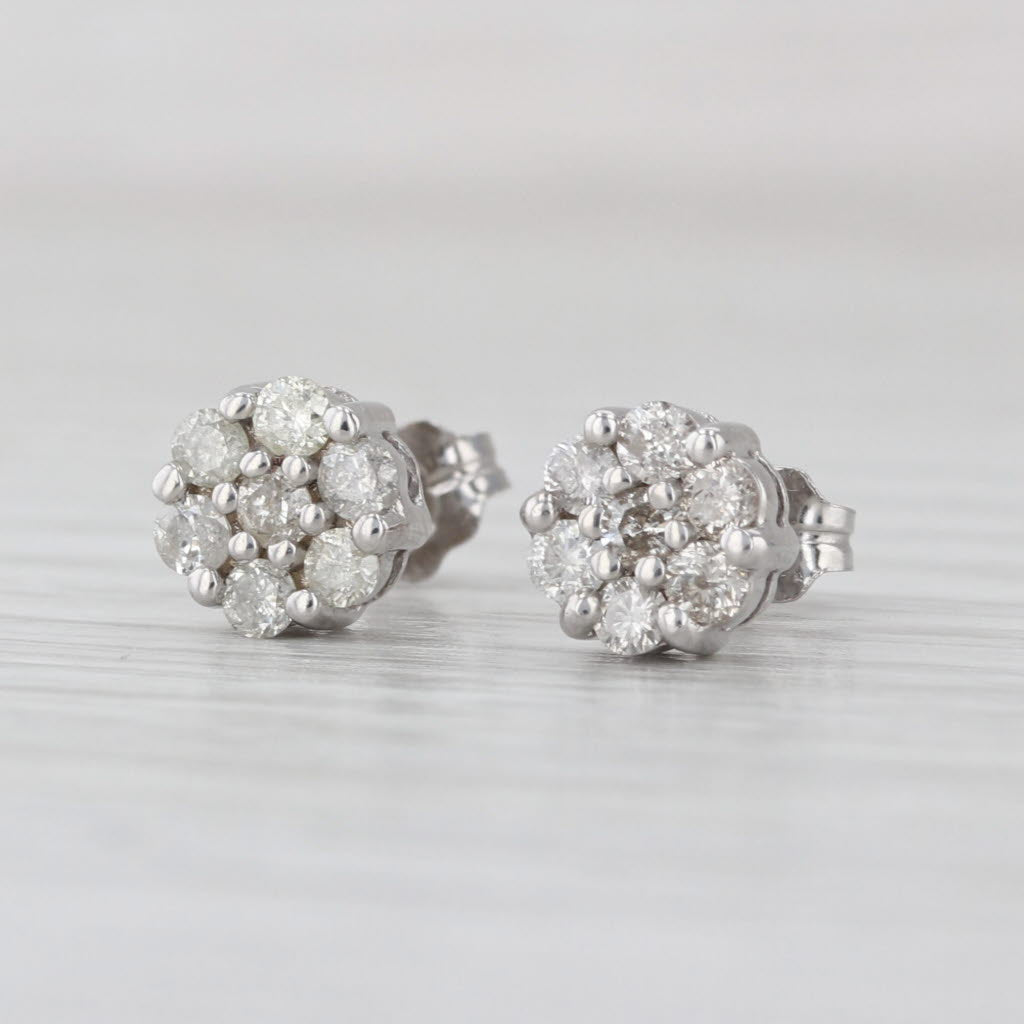 0.42ctw Diamond Cluster Stud Earrings 10k White Gold Round Studs