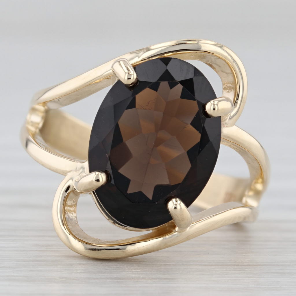 Gray 5.50ct Smoky Quartz Oval Solitaire Ring 10k Yellow Gold Cocktail Size 7.5-7.75