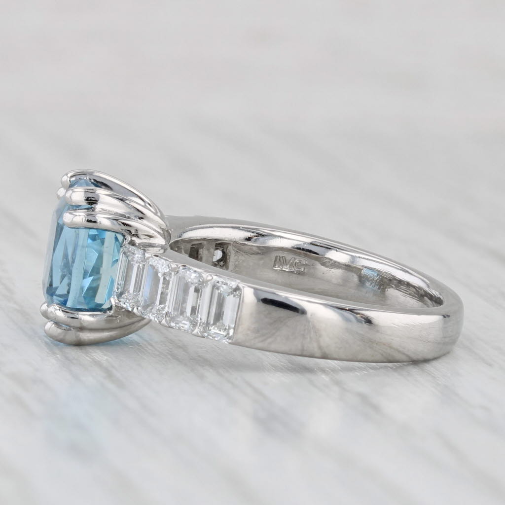 Light Gray 4.40ctw Aquamarine Diamond Ring Platinum Size 6