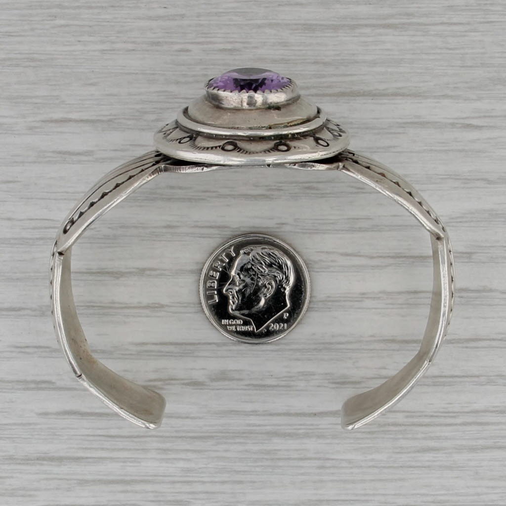 Tommy Moore Amethyst Cuff Bracelet Sterling Silver 6.25" Navajo Native American