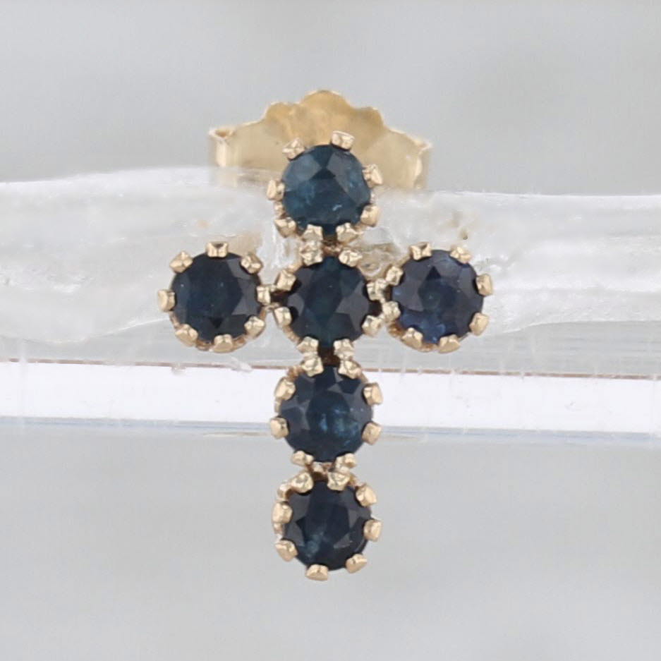 Single 0.30ctw Blue Sapphire Cross Stud Earring 14k Yellow Gold Small Stud