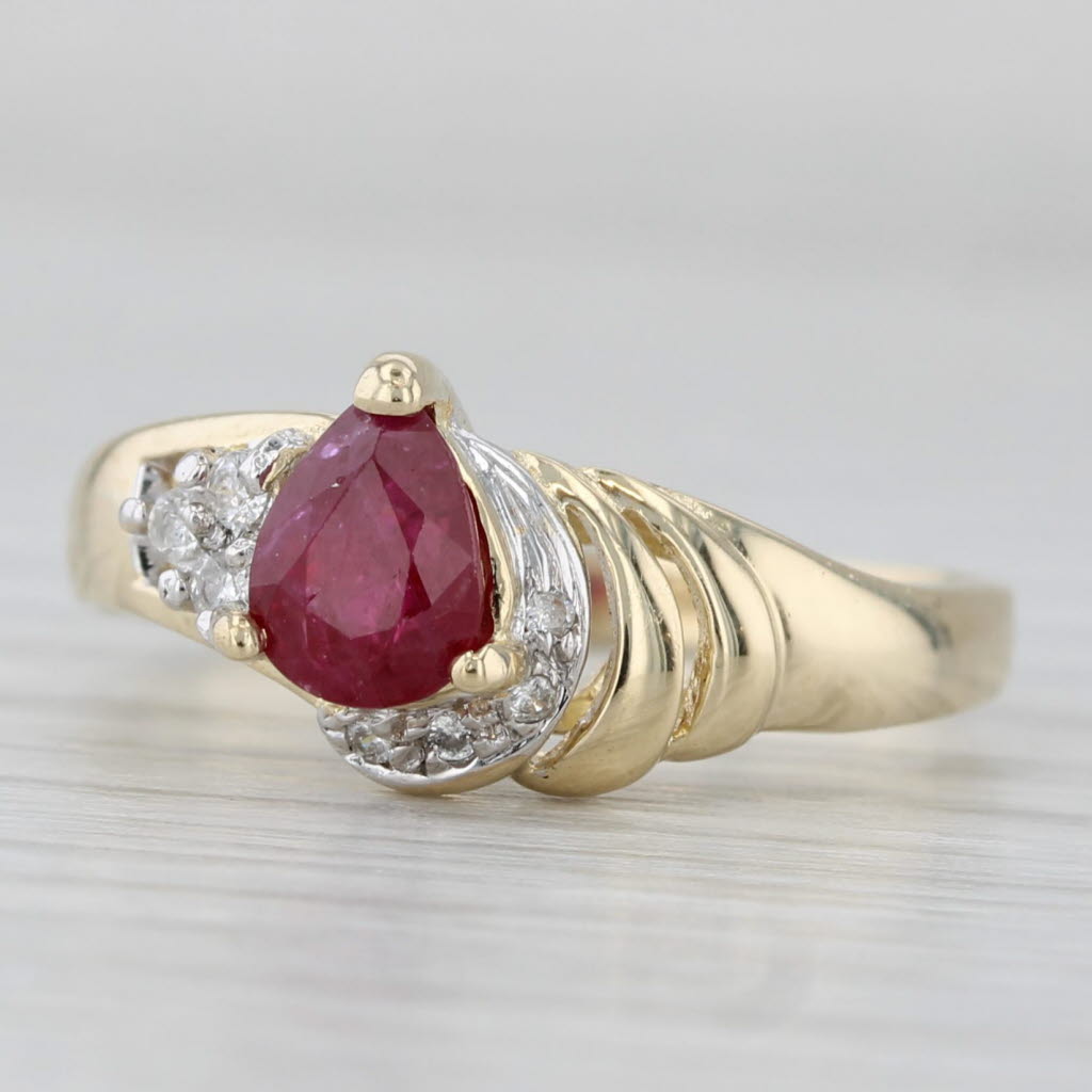 Light Gray 0.96ctw Pear Ruby Diamond Ring 14k Yellow Gold Size 6.75