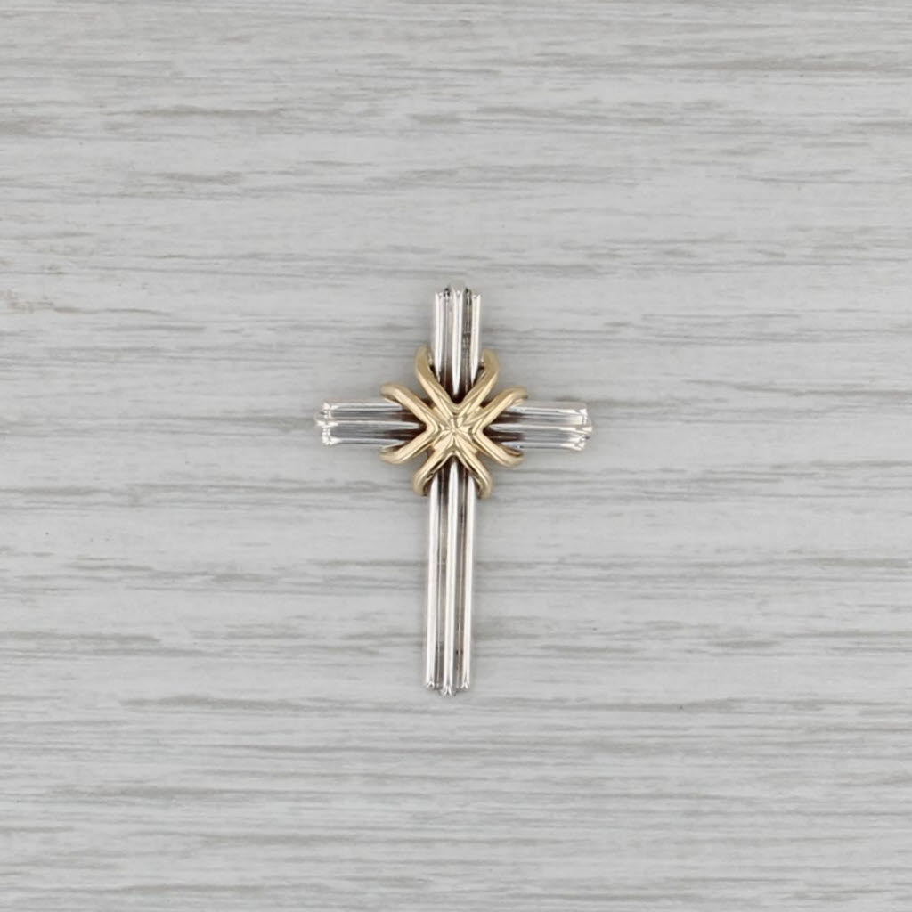 Tiffany & Co Beveled Cross Pendant Sterling Silver 18k Gold