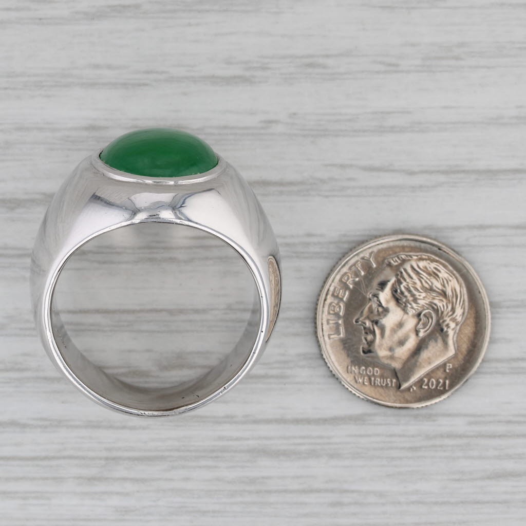 Gray Jadeite Jade Solitaire Ring 900 Platinum Oval Cabochon Solitaire Sz 10.25 Papers