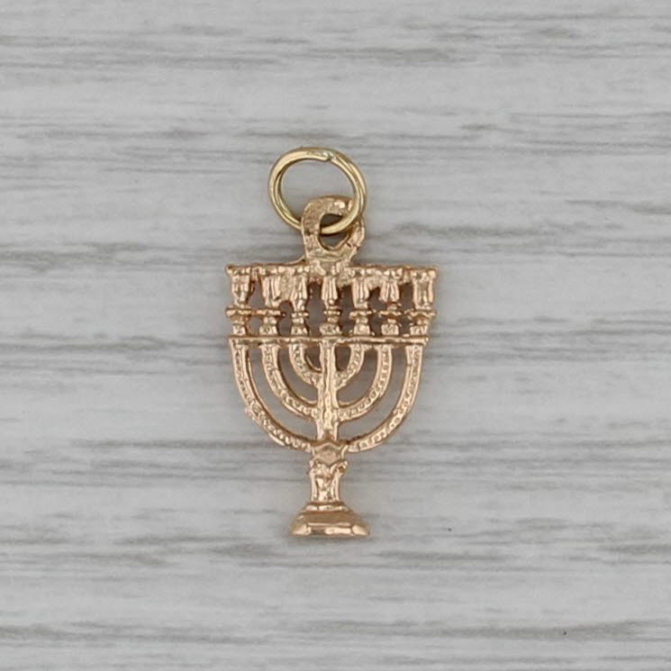 Hannukah Charm 14k Yellow Gold Hebrew Judaica Pendant