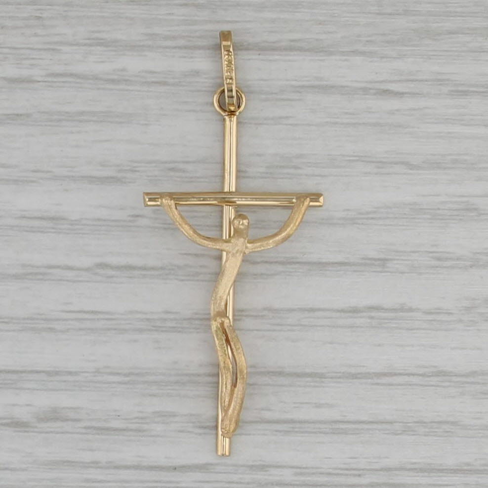 Stylized Crucifix Cross Pendant 18k Yellow Gold Religious Jewelry