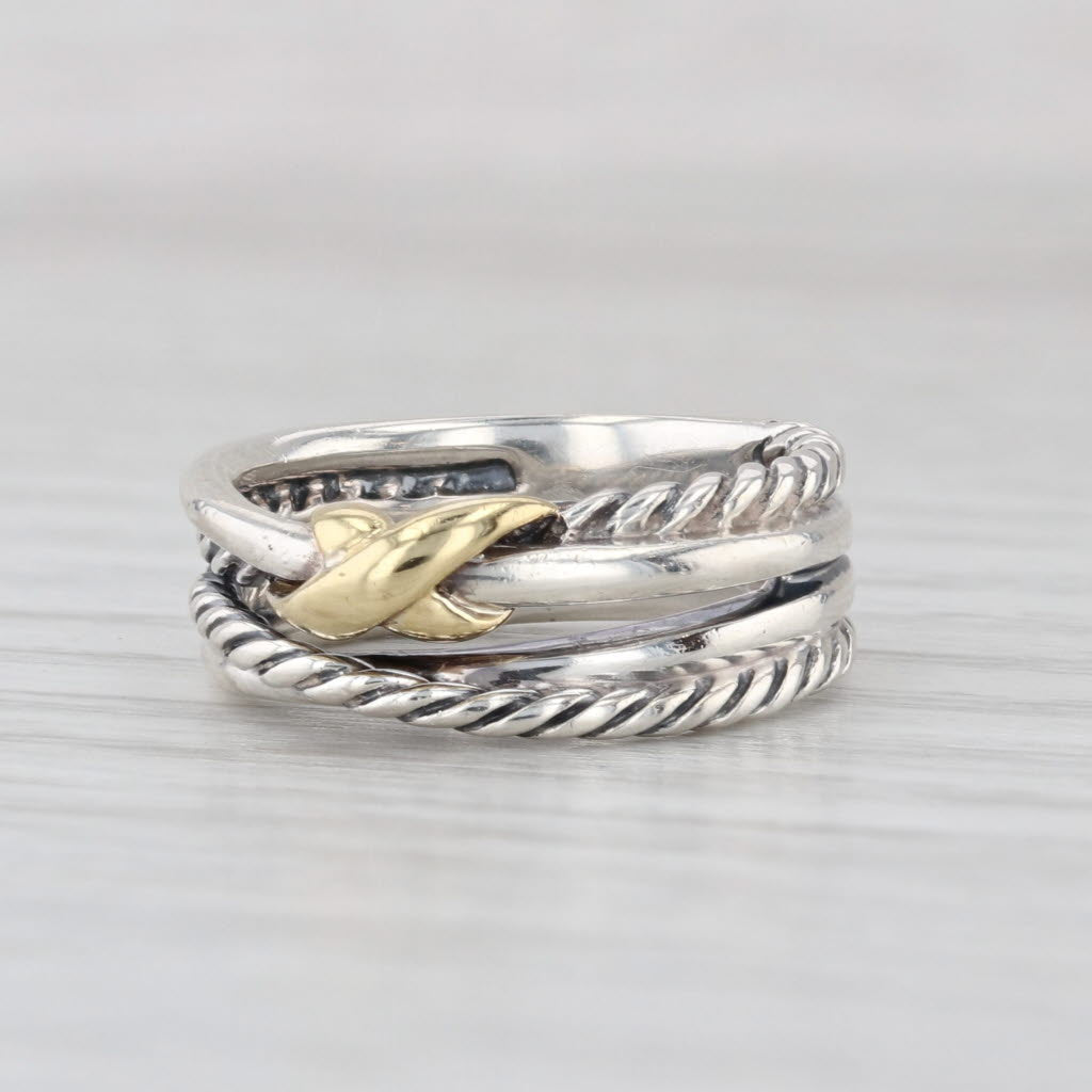 David Yurman Cable Crossover Ring Sterling Silver 18k Gold Size 4