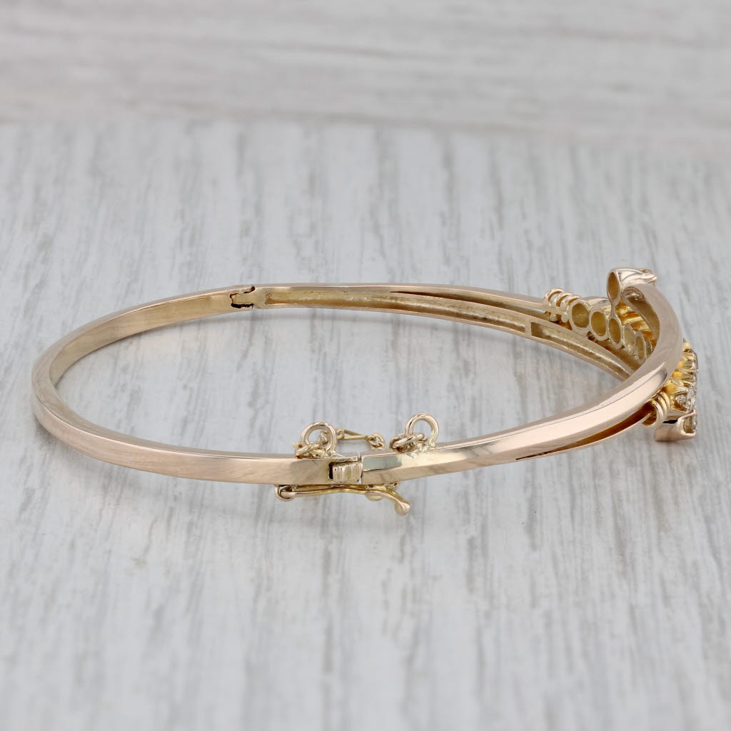 Gray 0.87ctw Diamond Bypass Bangle Bracelet 10k-12k Yellow Gold 6.75"
