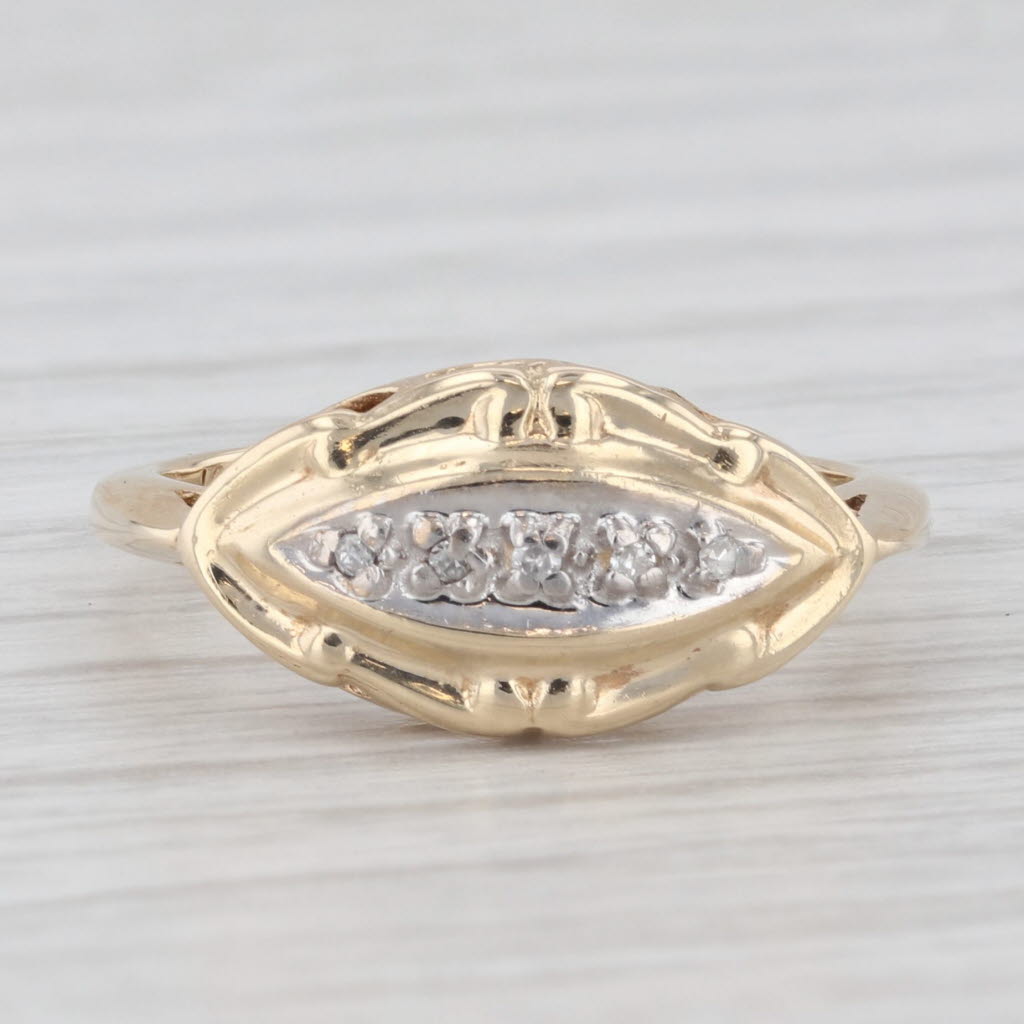 Light Gray Vintage Diamond Accented Ring 10k Yellow Gold Size 4.5