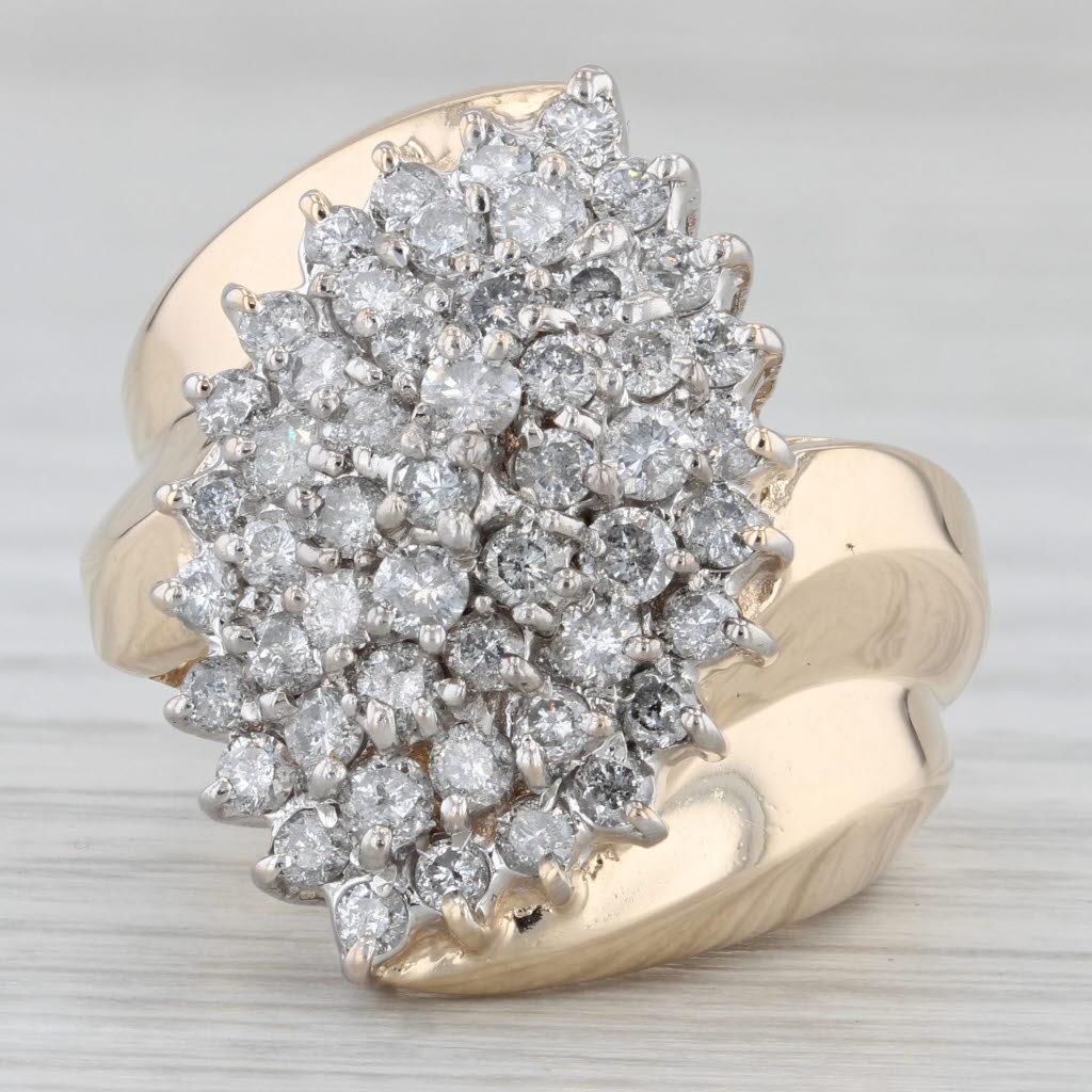 Gray 1.58ctw Diamond Cluster Ring 14k Yellow Gold Bypass Size 6.25 Cocktail