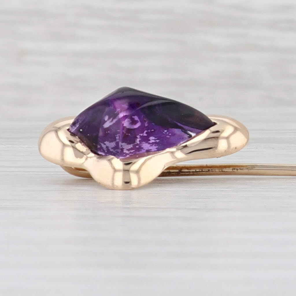 Light Gray Vintage Amethyst Stickpin 14k Yellow Gold Solitaire