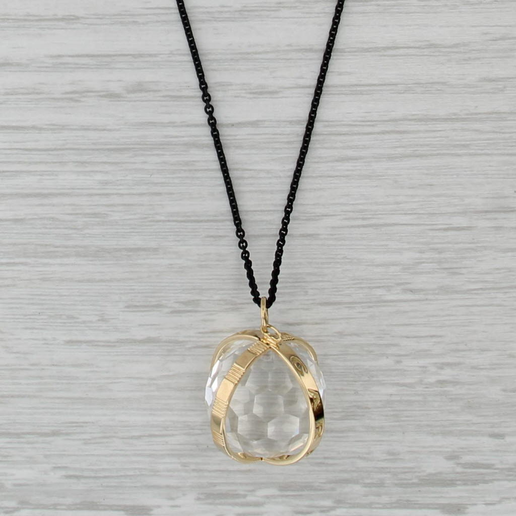 Monica Rich Carpe Diam Pendant Necklace Rock Crystal 18k Gold Stainless Steel