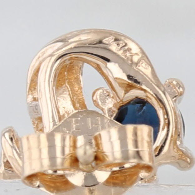 1.10ctw Blue Sapphire Diamond Dangle Earrings 14k Yellow Gold Drops