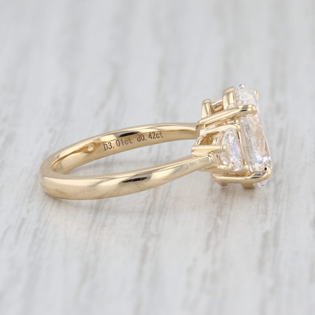 New IGI 3.43ctw Oval 3-Stone Lab Grown Diamond Engagement Ring 14k Yellow Gold