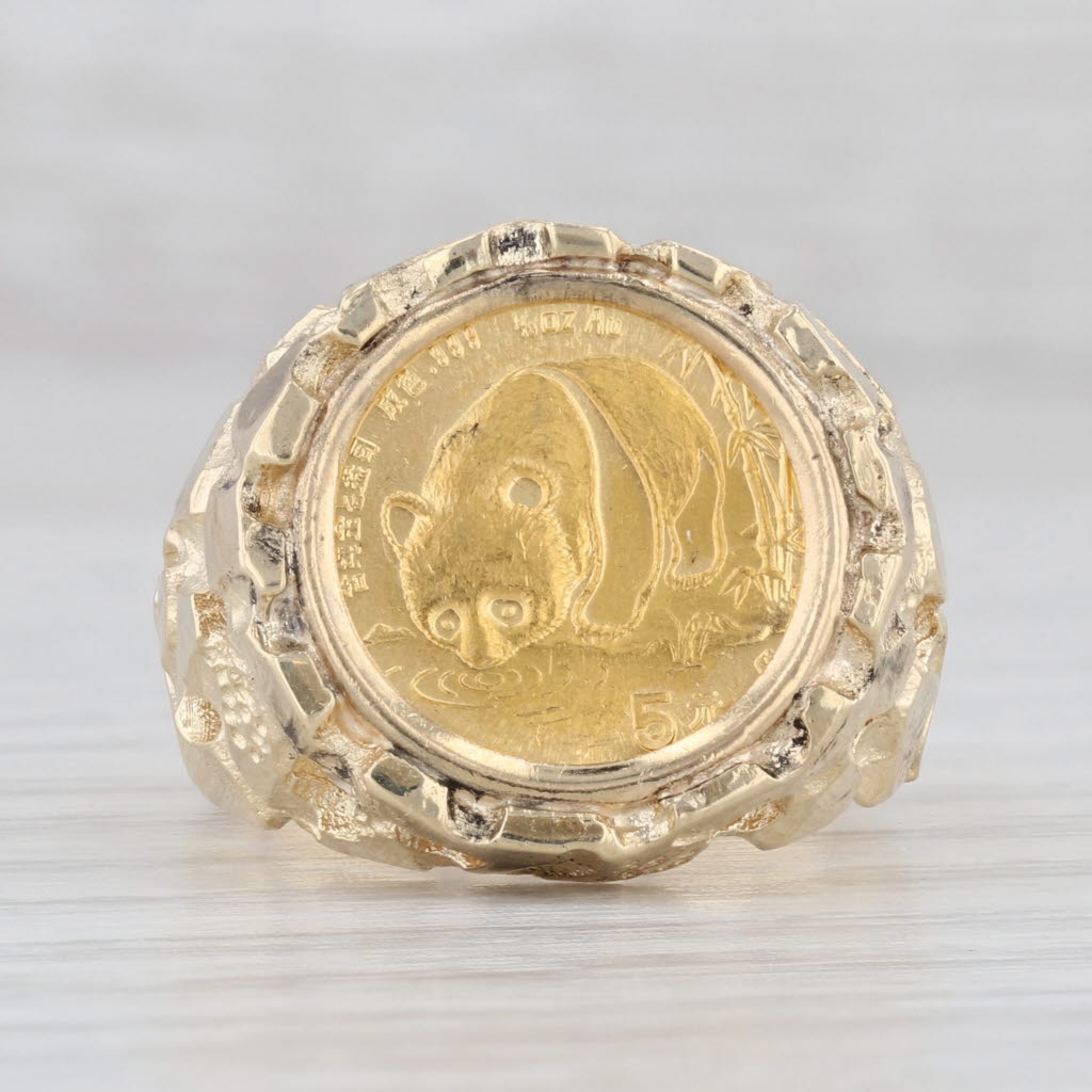 Gray 1987 Authentic Chinese Panda Coin Ring 14k 24k Yellow Gold Sz 6.75 5 Yuan 1/20oz