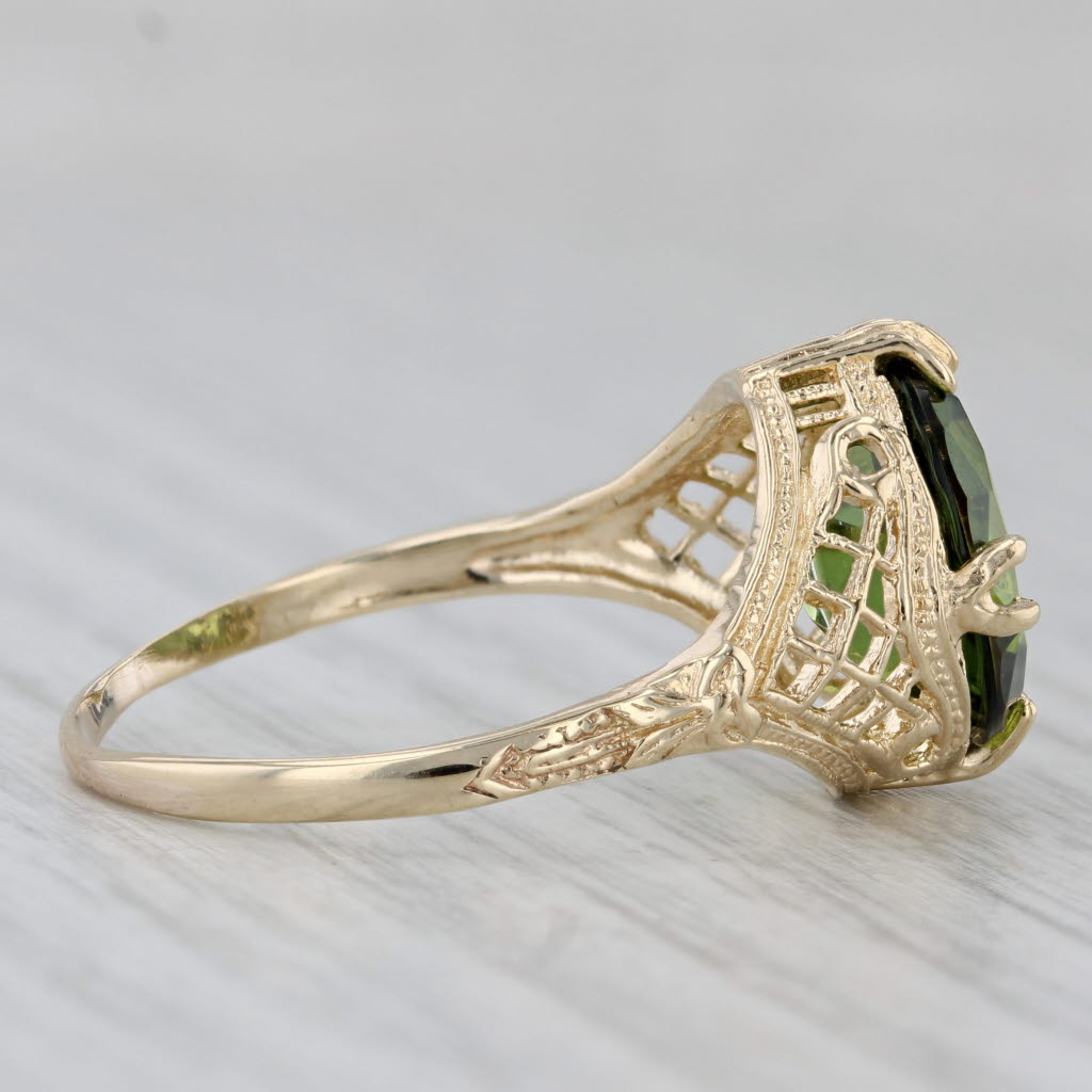 Gray Lab Created Green Spinel Ring 10 Yellow Gold Filigree Size 11