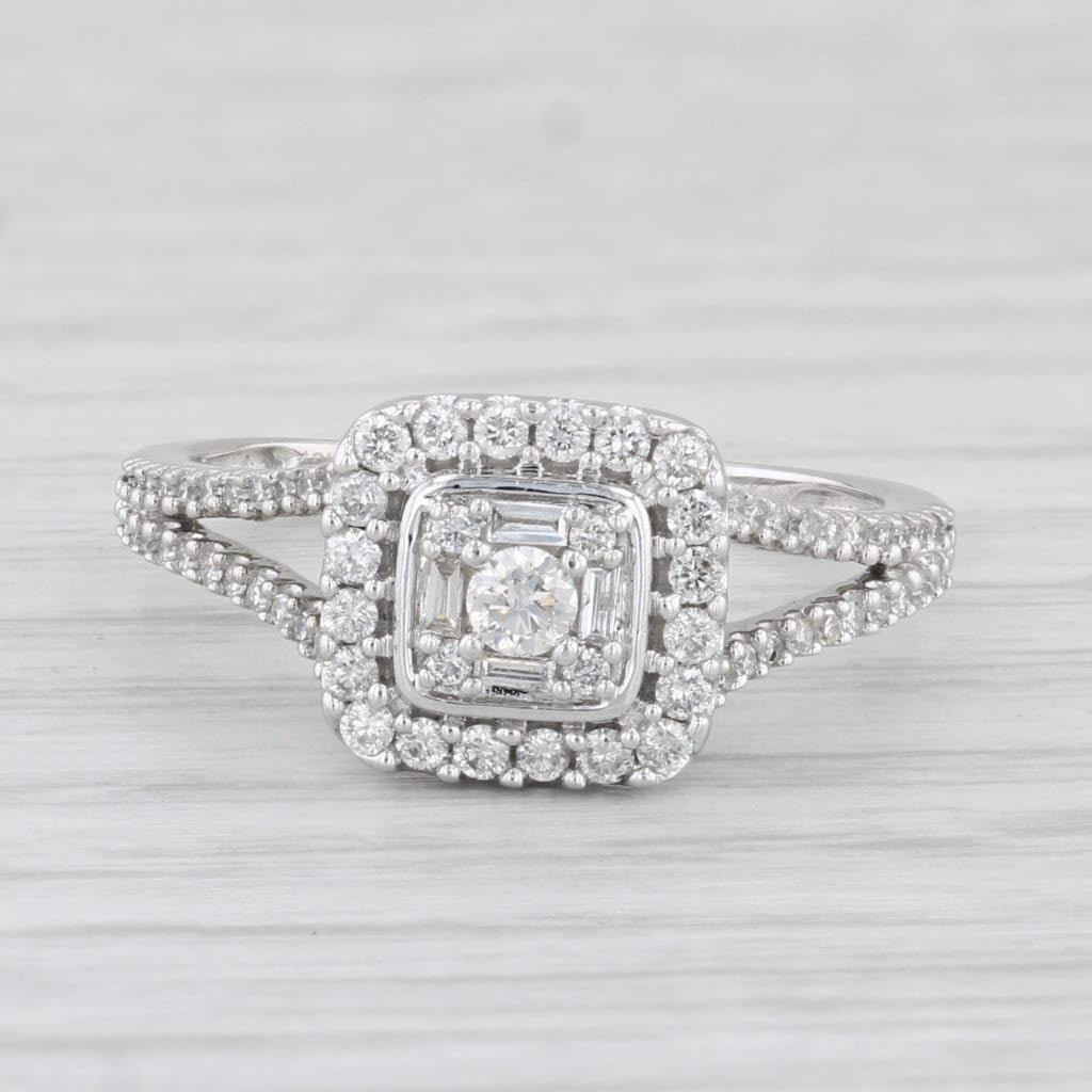 Light Gray 0.53ctw Diamond Halo Engagement Ring 10k White Gold Size 7