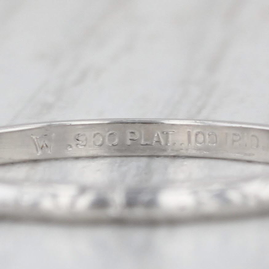 Antique Art Deco Wedding Band 900 Platinum Size 6.5 Stackable Ring Engraved