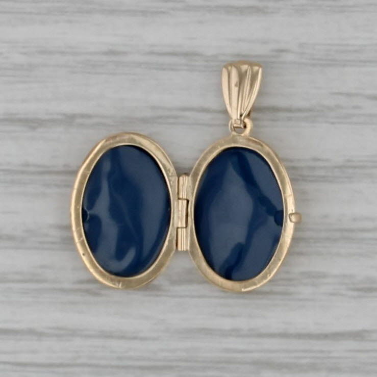 Diamond Star Ornate Photo Locket Pendant 14k Yellow Gold Opens Engravable