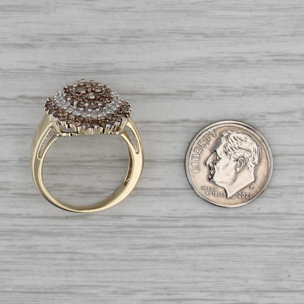 1.63ctw Champagne White Diamond Cluster Ring 10k Yellow Gold Size 8.25 Cocktail