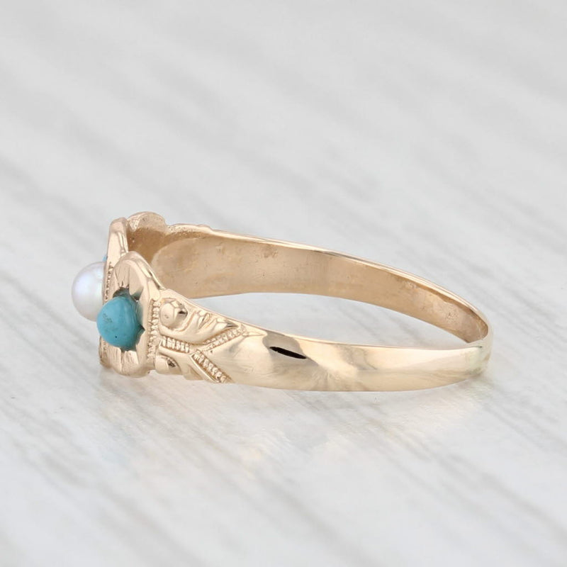 Victorian Pearl Turquoise Glass Ring 10k Yellow Gold Size 3.25 Small Baby Size