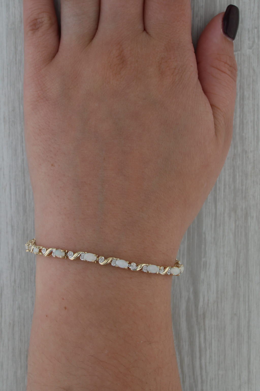 Opal Diamond Tennis Bracelet 10k Yellow Gold 7" 3.7mm