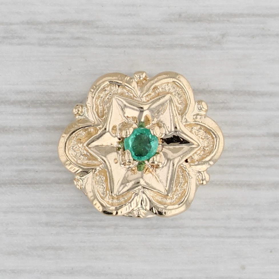 Gray Vintage Richard Klein Emerald Flower Slide Bracelet Charm 10k Yellow Gold