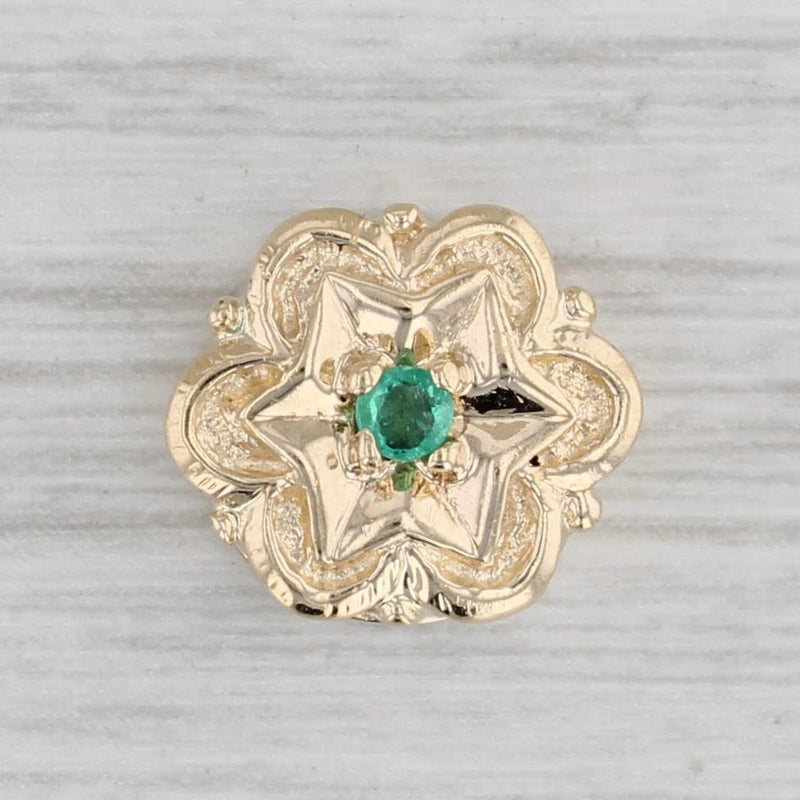 Vintage Richard Klein Emerald Flower Slide Bracelet Charm 10k Yellow Gold