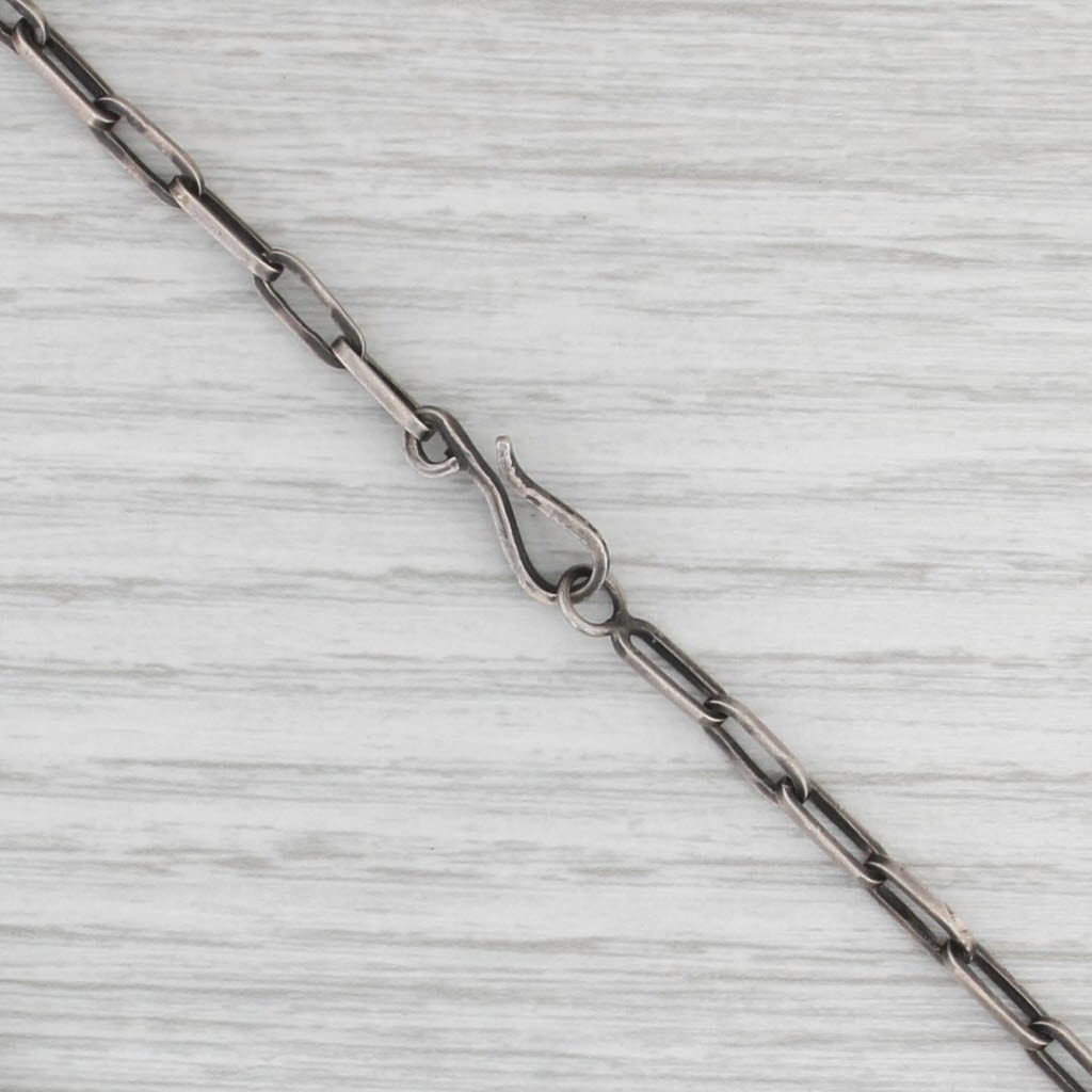 Elongated Cable Paperclip Chain Necklace Sterling Silver Antique Patina 24.25"