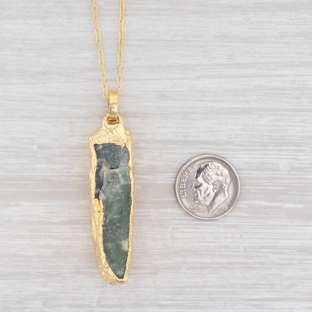 New Nina Wynn Necklace Green Kyanite Crinkle Chain Sterling Gold Vermeil 24-26