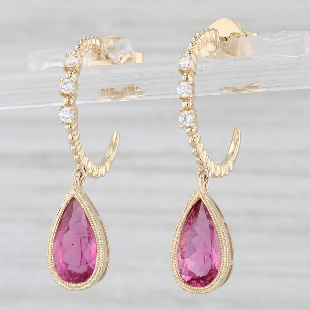 Light Gray New 2.26ctw Pink Sapphire Diamond Hoop Dangle Earrings 14k Yellow Gold