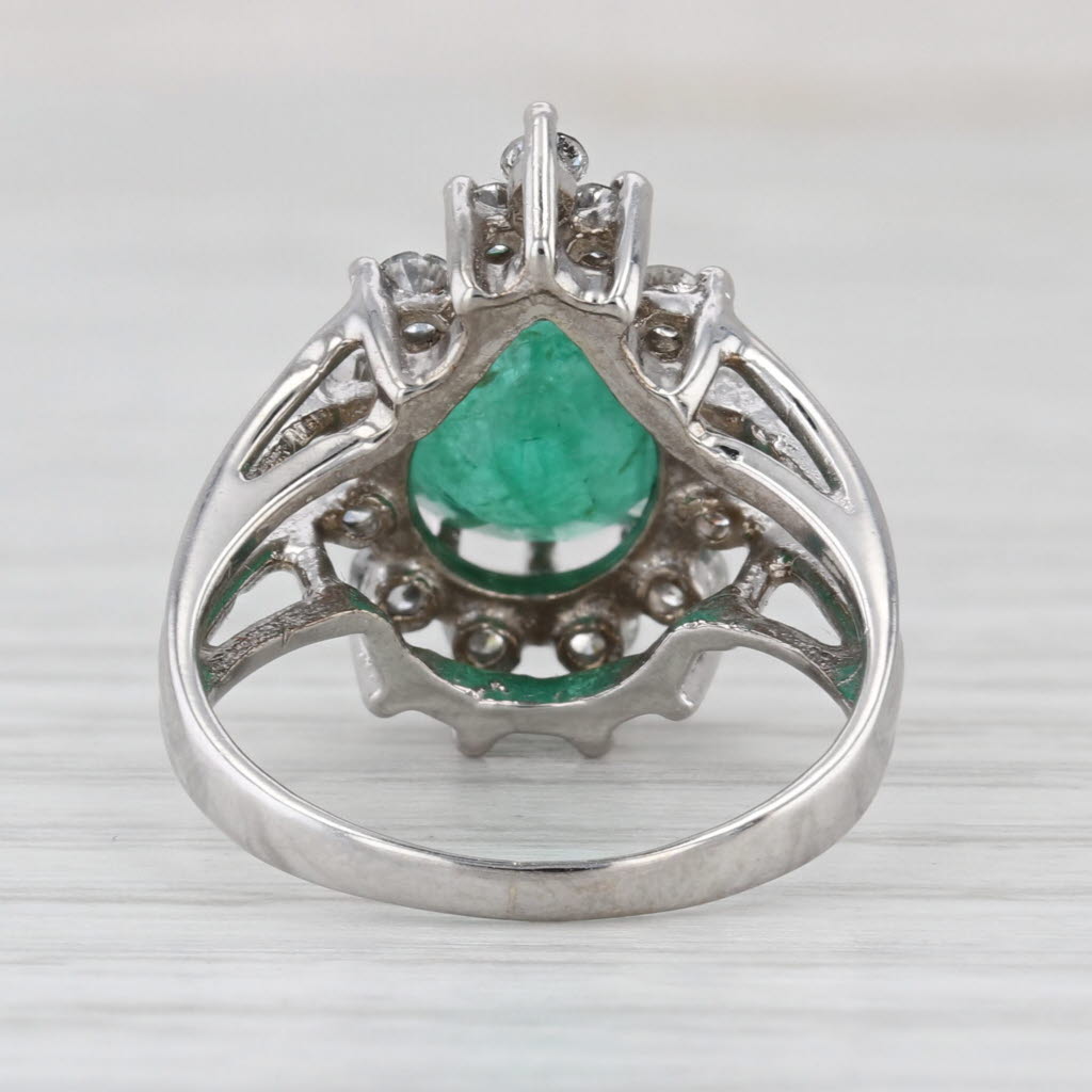2.37ctw Pear Emerald Diamond Halo Ring 14k White Gold Size 5.25 Engagement