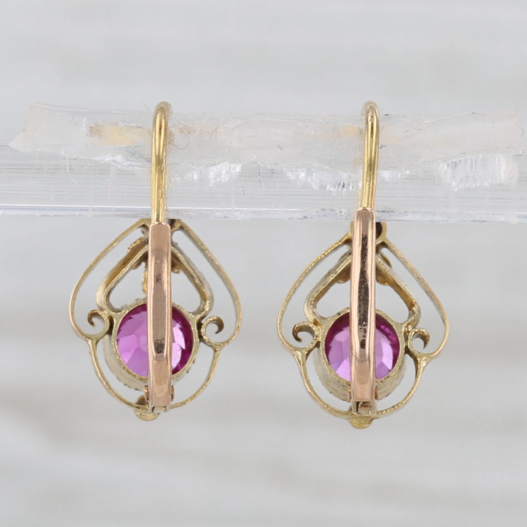 0.89ctw Lab Created Pink White Sapphire Dangle Earrings 18k Yellow Gold Drops