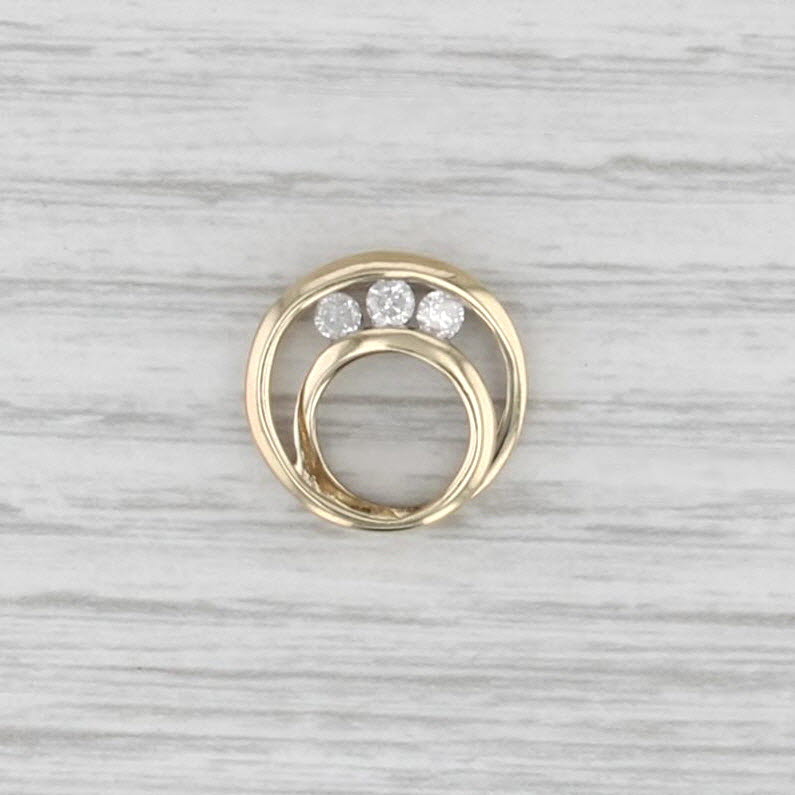 0.15ctw Diamond 3-Stone Swirl Pendant 10k Yellow Gold Floating Circle