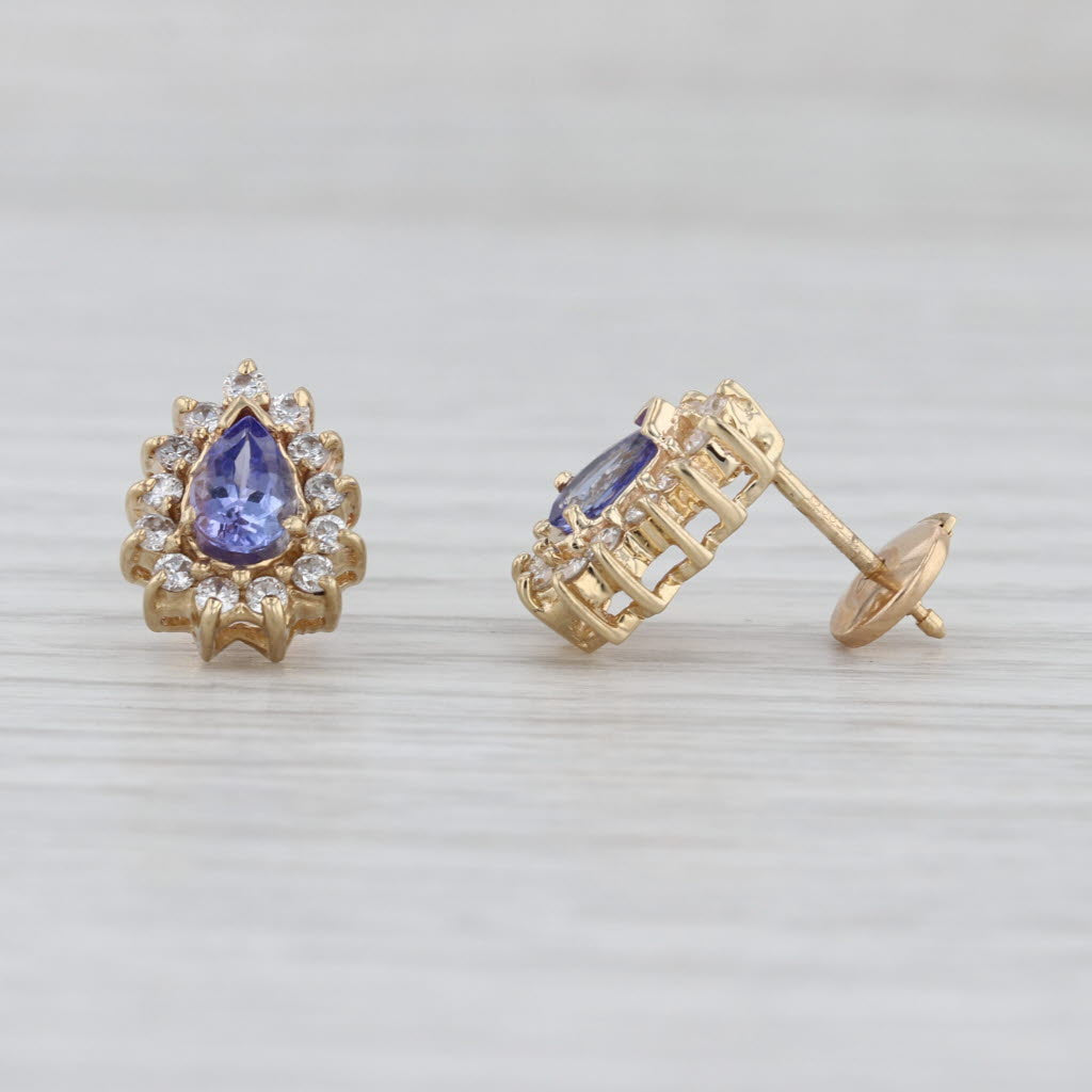 1.40ctw Tanzanite Diamond Halo Stud Earrings 14k Gold Teardrop Studs Clutch Back