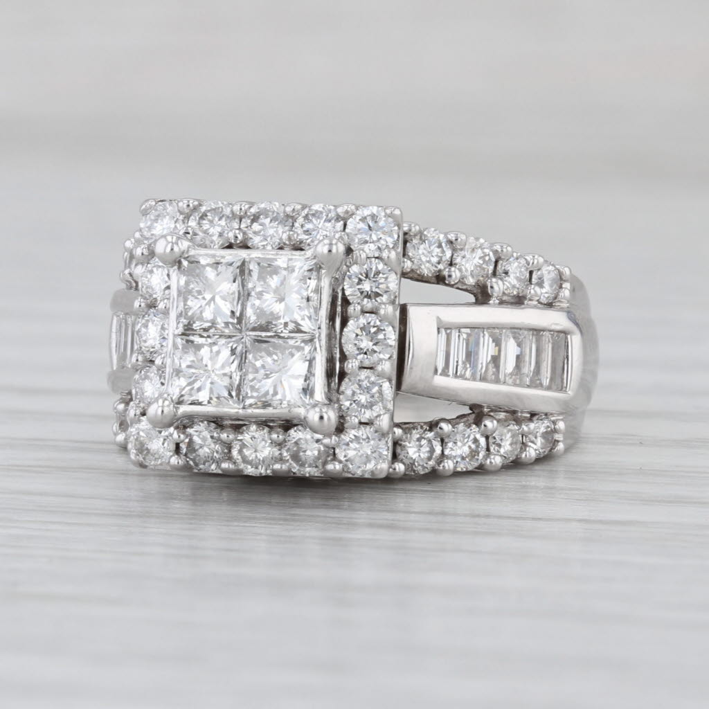 2.82ctw Diamond Halo Engagement Ring 14k White Gold Size 6.5 Bridal