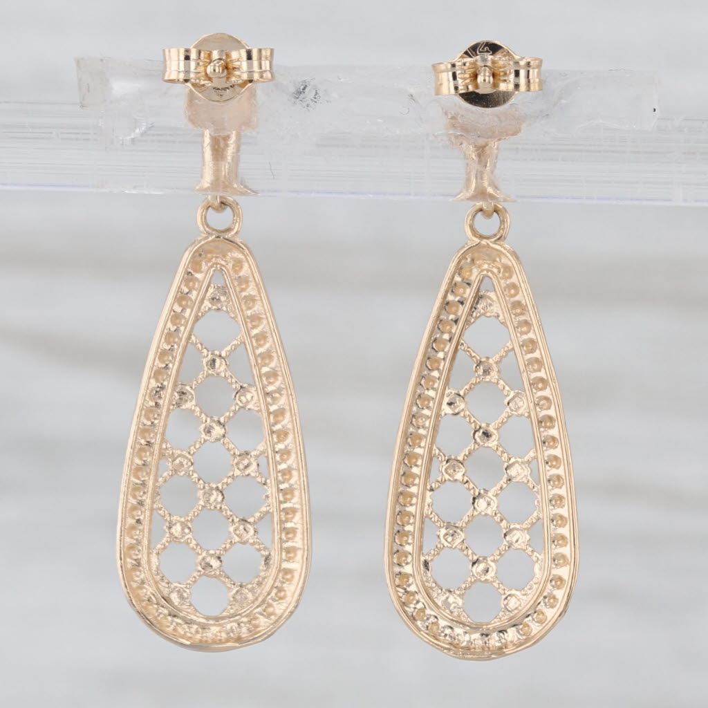 Lattice Work Teardrop Dangle Earrings 14k White Yellow Gold Drops