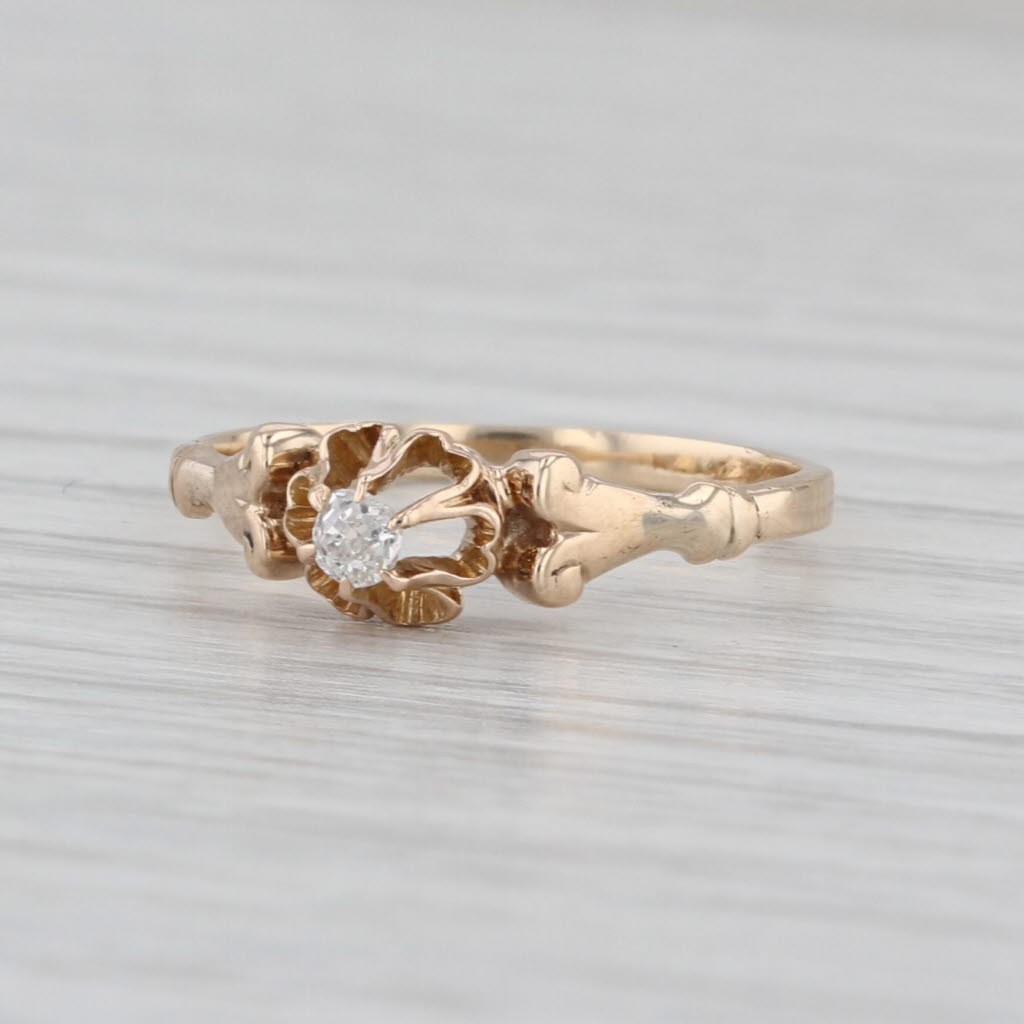 Antique Diamond Solitaire Ring 14k Yellow Gold Size 5