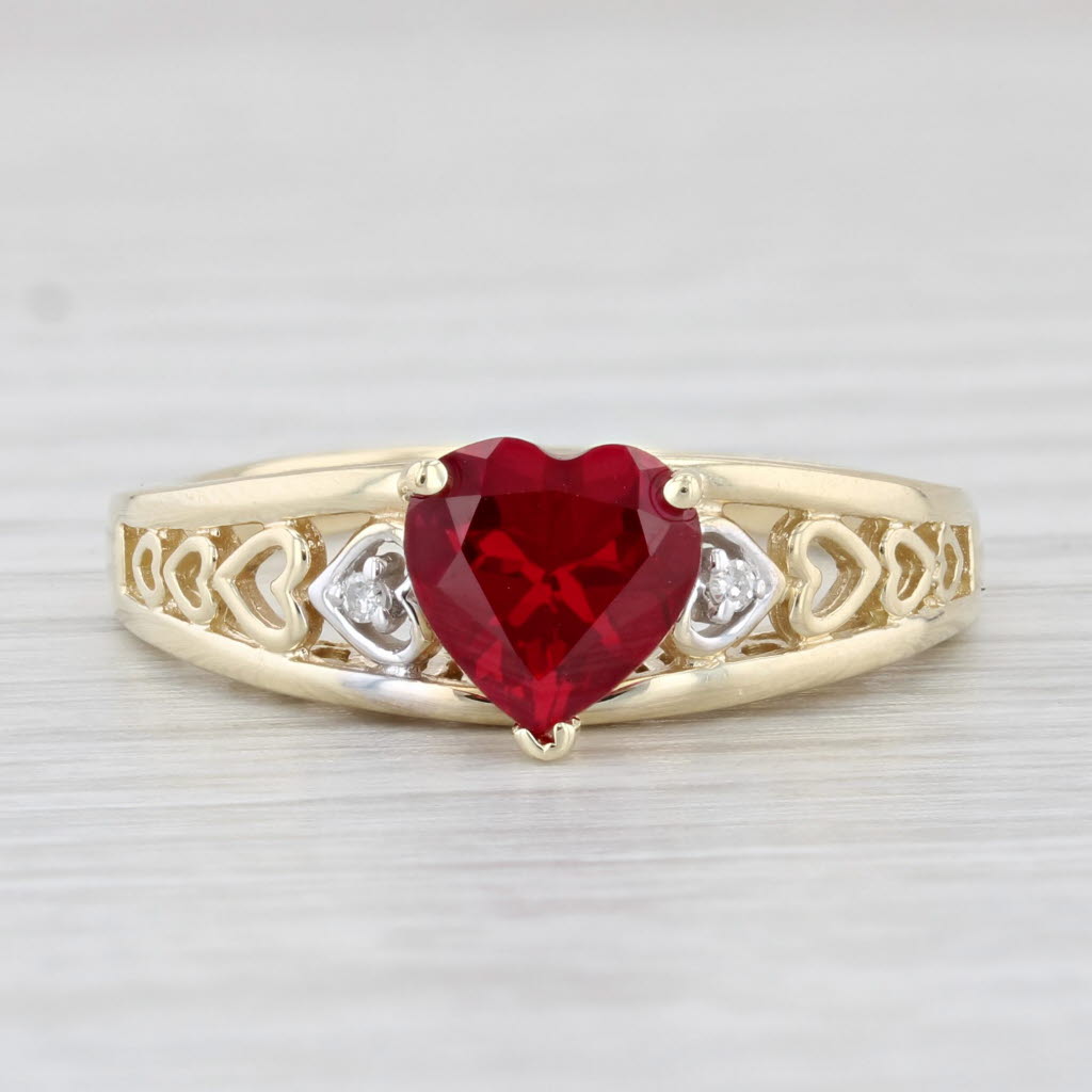 Light Gray 1.70ct Lab Created Ruby Heart Ring 10k Yellow Gold Size 8 Diamond Accents