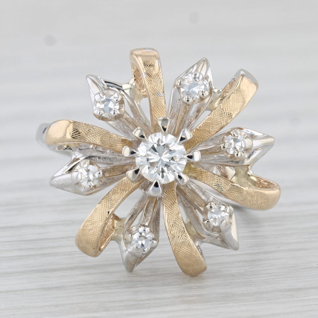 Light Gray 0.30ctw Diamond Flower Cluster Ring 14k Yellow White Gold Size 7 Cocktail