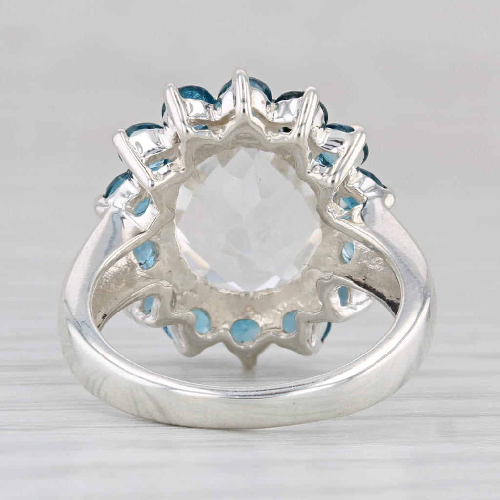 Light Gray Quartz Blue Topaz Halo Ring Sterling Silver Size 6 Statement Cocktail